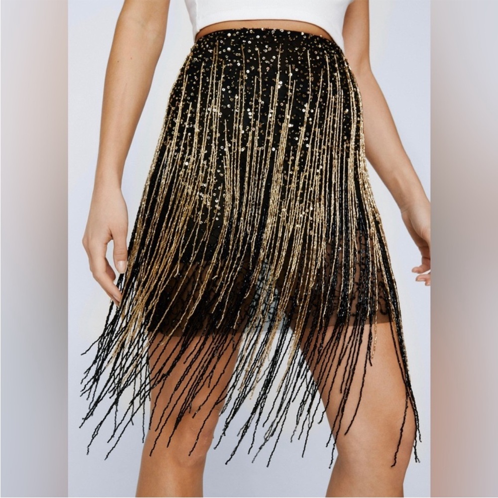 Nasty Gal | Black & Gold Fringe Skirt